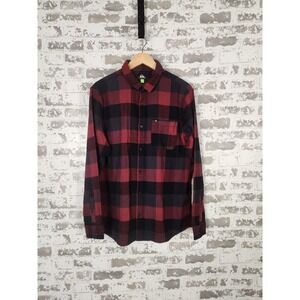 QuickSilver Regular Fit Red Flannel Shirt Motherfly Long Sleeve Size Medium